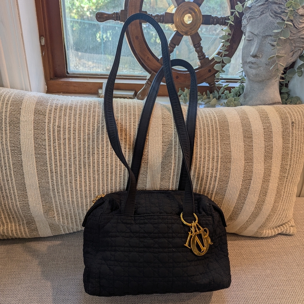 Dior Rare Lady Black Quilted Cannage Canvas Nylon Vintage Bag
